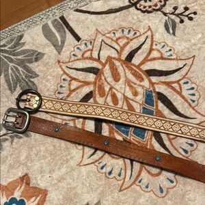 Lucky Brand Brown and Cream Belt Set with Turquoise Accents